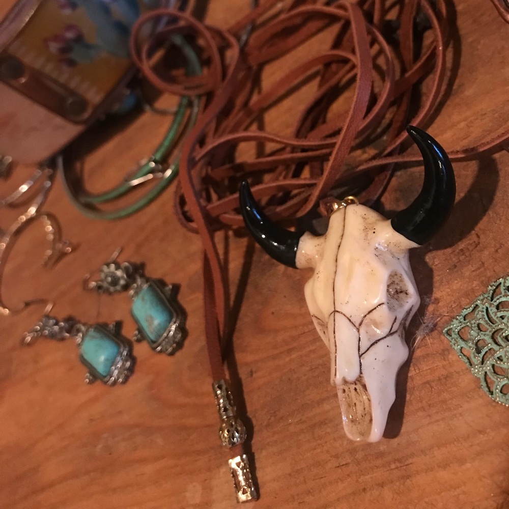 Custom Bull Skull Brown Leather Choker